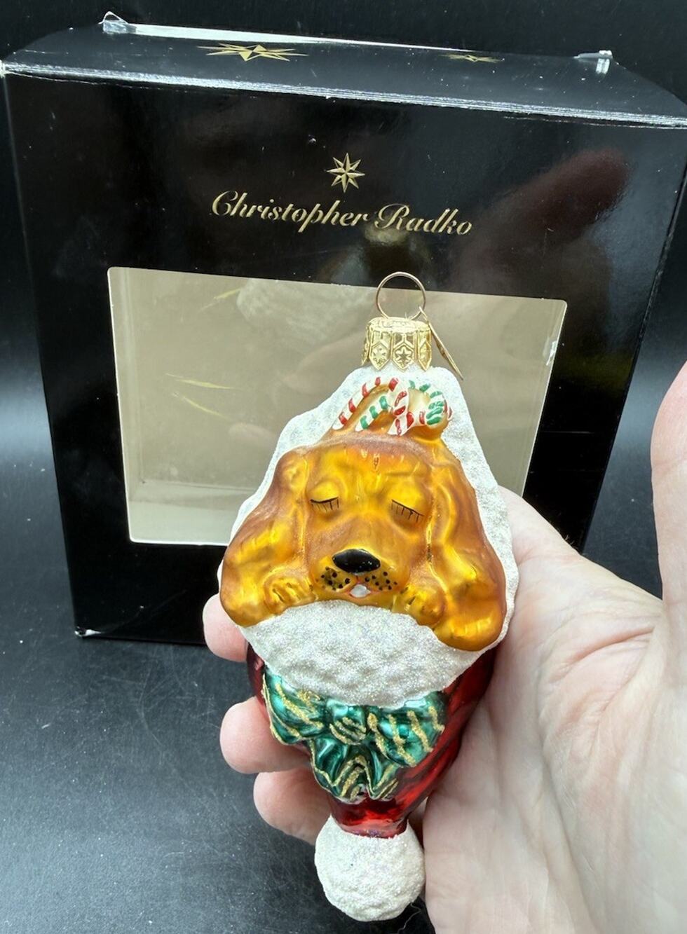 Chistopher Radko Snuggle Pup Ornament Original Box & Charm EUC -54D